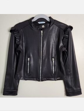 Mayoral Faux Leather Front Zip Jacket - Black, Size 4-6 ~ EUC